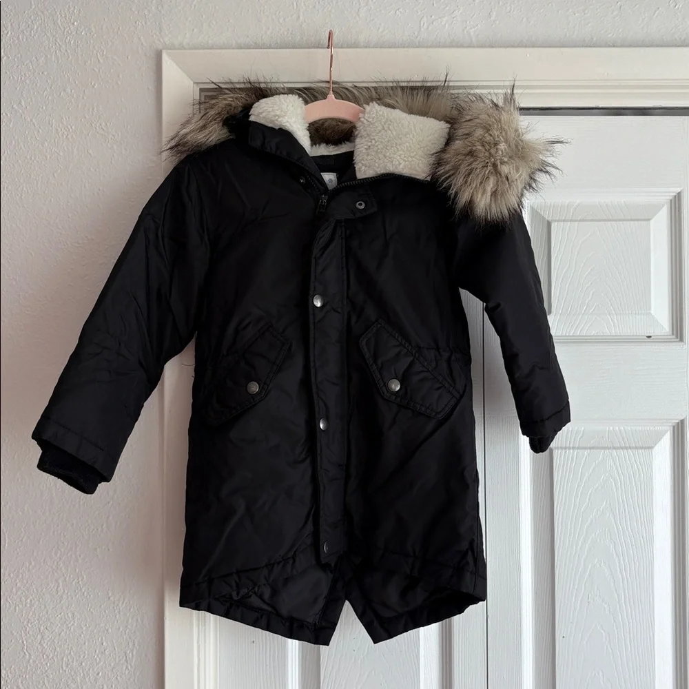 Crewcuts 4-5 Black Primaloft Puffer Parka Coat Jacket Fur Hood